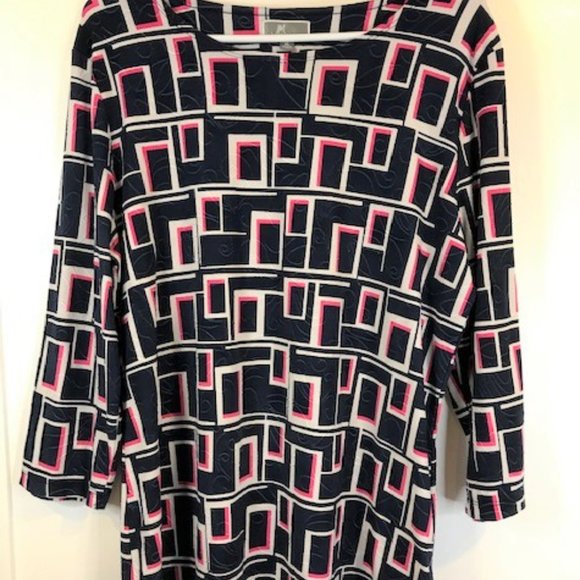 JM Collection Tops - JM Collection XL Multicolored Abstract Print Textured 3/4 Sleeve Blouse Top